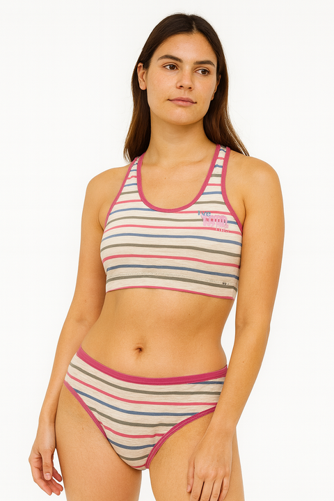 Demar Women's White Multicolor Striped Underwear Set | Demar In Lebanon