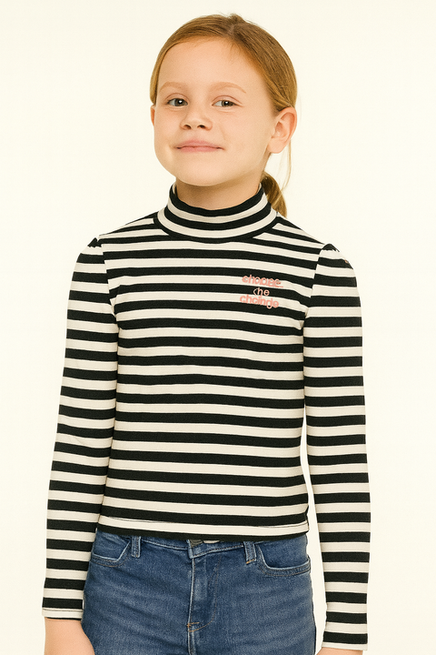 S.Oliver Girl's White & Black Striped Long-Sleeve Blouse |S.Oliver in Lebanon