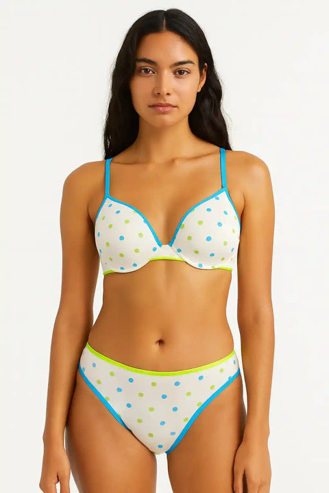 Demar Women's White Blue Green Lingerie Set | Demar In Lebanon