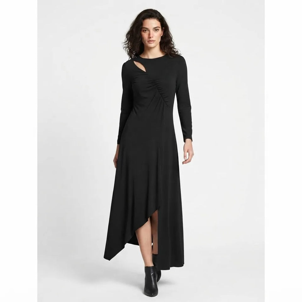 Sinsay Women's Black Asymmetric Cut-Out Long Sleeves Midi Dress