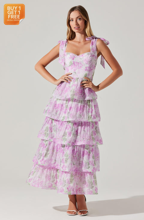 ASTR the Label Women's Lavender floral Tie Strap Tiered Dress  |ASTR the Label In Lebanon