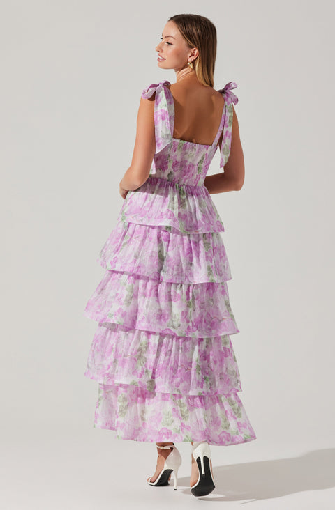 ASTR the Label Women's Lavender floral Tie Strap Tiered Dress  |ASTR the Label In Lebanon
