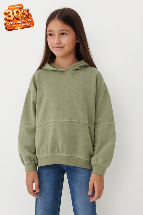 Reserved Girl's Khaki Green Cotton Hoodie | Reserved In Lebanon