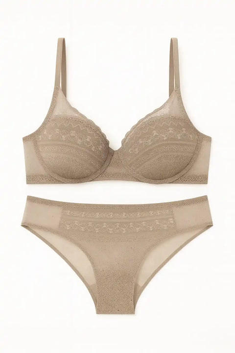 Demar Women's Beige Sheer & Lace Lingerie Set | Demar In Lebanon