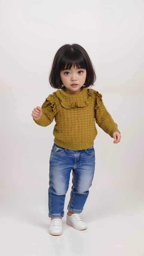 POMPdeLUX Girl's Mustard Tea Lt Organic Knit Sweater |POMPdeLUX in Lebanon