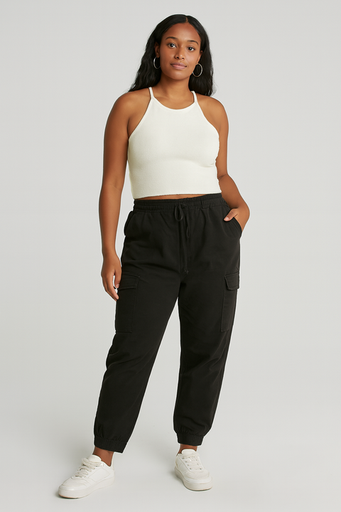 Forever 21 Women's Black Fitted Waist, Relaxed Hips Jogger | Forever 21 In Lebanon
