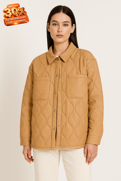 Leger Women's Beige Leather Buttoned Jacket | Leger In Lebanon