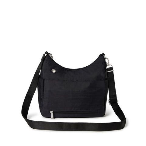 Black shoulder bag on a white background