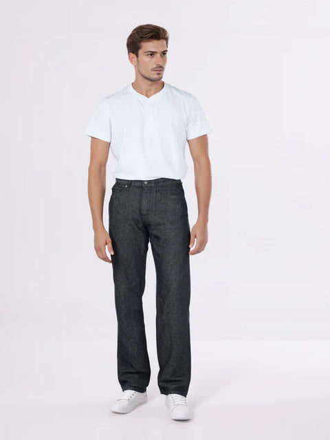 Celio Men's Black Solid Straight Fit Cotton-Linen-Blend Jeans|Celio In Lebanon