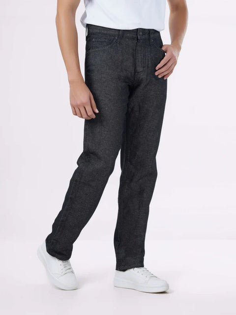 Celio Men's Black Solid Straight Fit Cotton-Linen-Blend Jeans|Celio In Lebanon