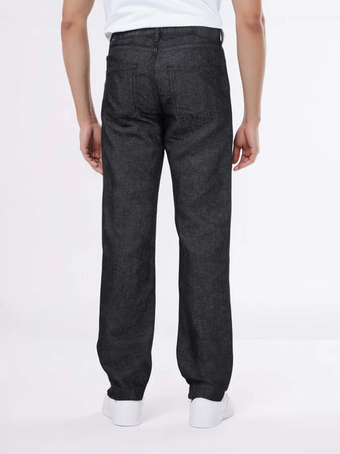 Celio Men's Black Solid Straight Fit Cotton-Linen-Blend Jeans|Celio In Lebanon
