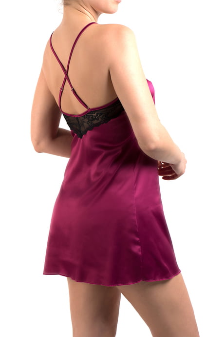 Miorre Women's Plum Lace Detailed Satin Nightgown with Cross-Strap Back 001-000496(yz69) shr
