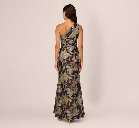 Adrianna Papell Women's Navy /Gold One Shoulder Jacquard  Dress| Adrianna Papell  in Lebanon