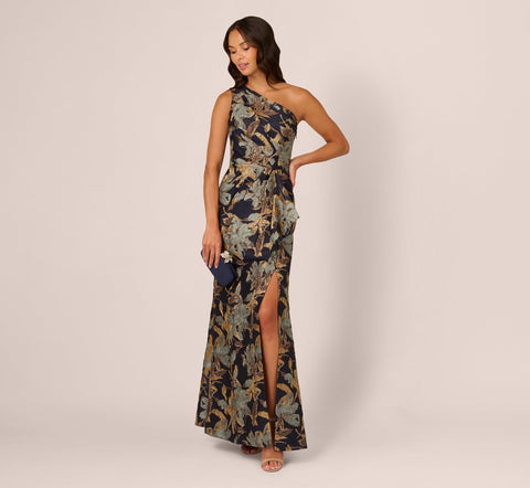 Adrianna Papell Women's Navy /Gold One Shoulder Jacquard  Dress| Adrianna Papell  in Lebanon