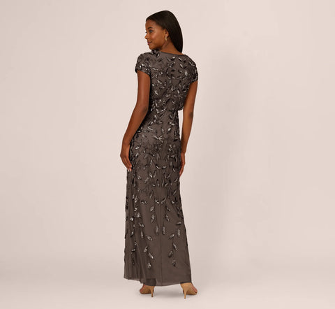 Adrianna Papell Women’s Brown Hand-Beaded Floral Gown Dress | Adrianna Papell in Lebanon