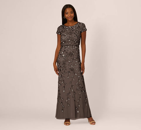 Adrianna Papell Women’s Brown Hand-Beaded Floral Gown Dress | Adrianna Papell in Lebanon