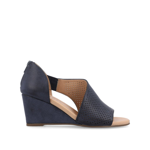 Journee Collection Women's Dark Blue Leather Aretha Wedge Heeled Sandal |Journee Collection In Lebanon