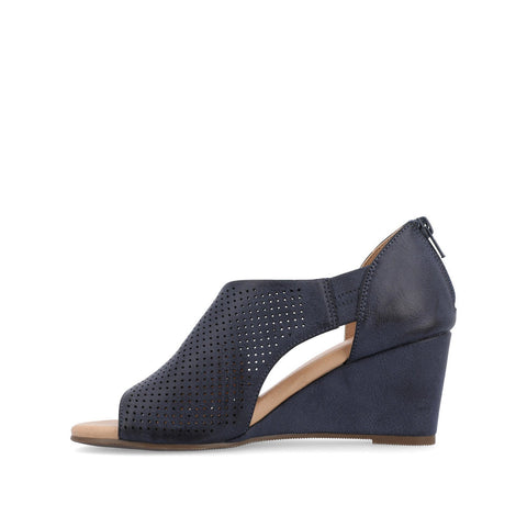 Journee Collection Women's Dark Blue Leather Aretha Wedge Heeled Sandal |Journee Collection In Lebanon
