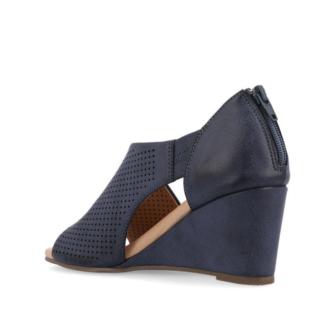 Journee Collection Women's Dark Blue Leather Aretha Wedge Heeled Sandal |Journee Collection In Lebanon
