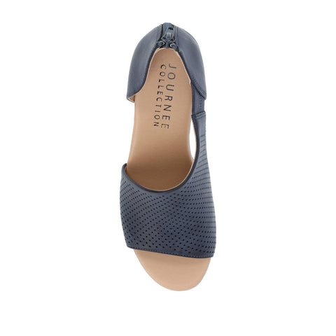 Journee Collection Women's Dark Blue Leather Aretha Wedge Heeled Sandal |Journee Collection In Lebanon