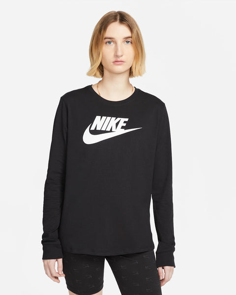 Nike Women's Black Sportswear Essentials Long-Sleeve Logo Blouse|Nike In Lebanon