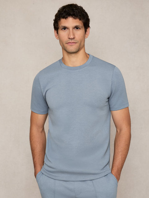 Reiss Men's Force Blue Premium Interlock Crew-Neck T-Shirt | Reiss In Lebanon