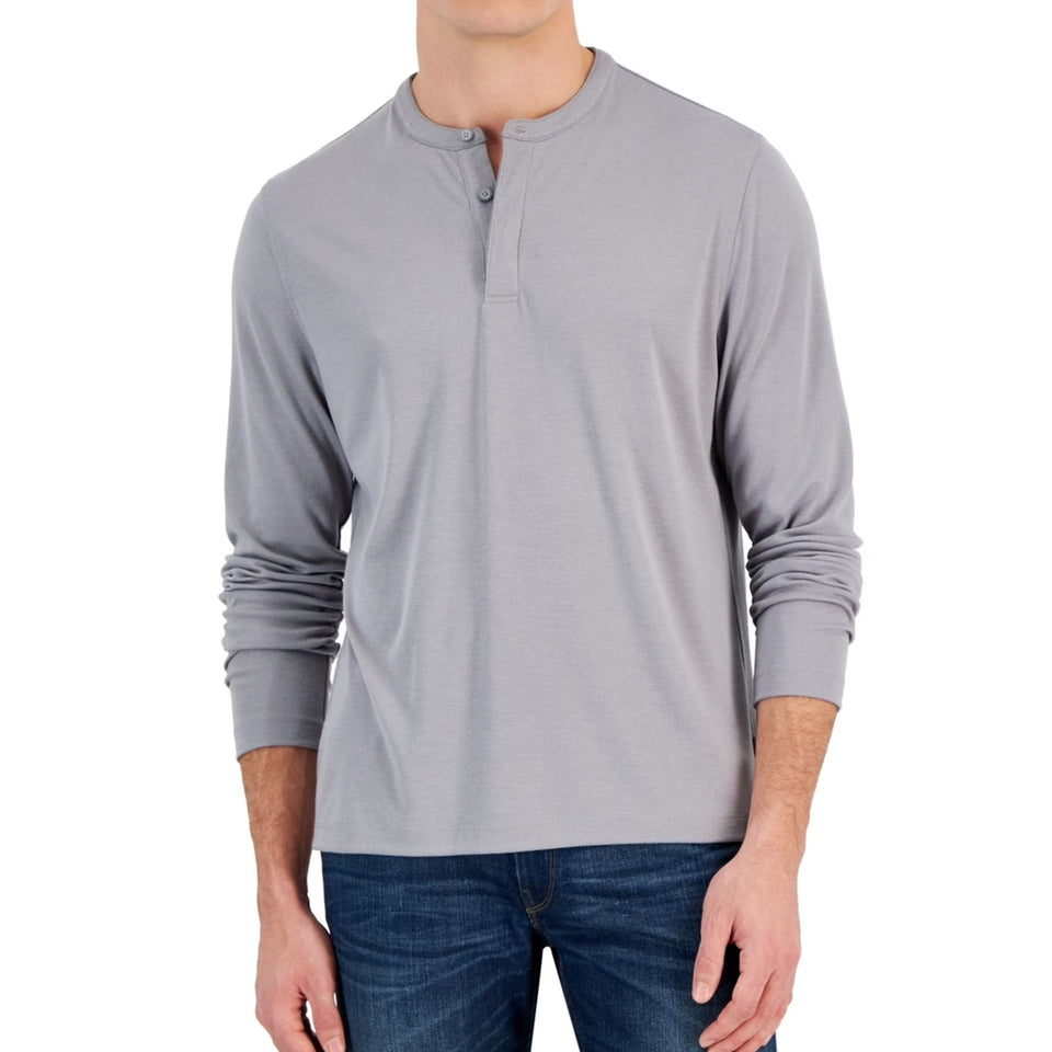 Alfani Men's Grey Stretch Solid Button Front Henley Blouse | Alfani In Lebanon