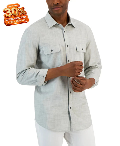 Alfani Men's Light Gray Long Sleeve Solid Color Stretch Sport Shirt| Alfani In Lebanon