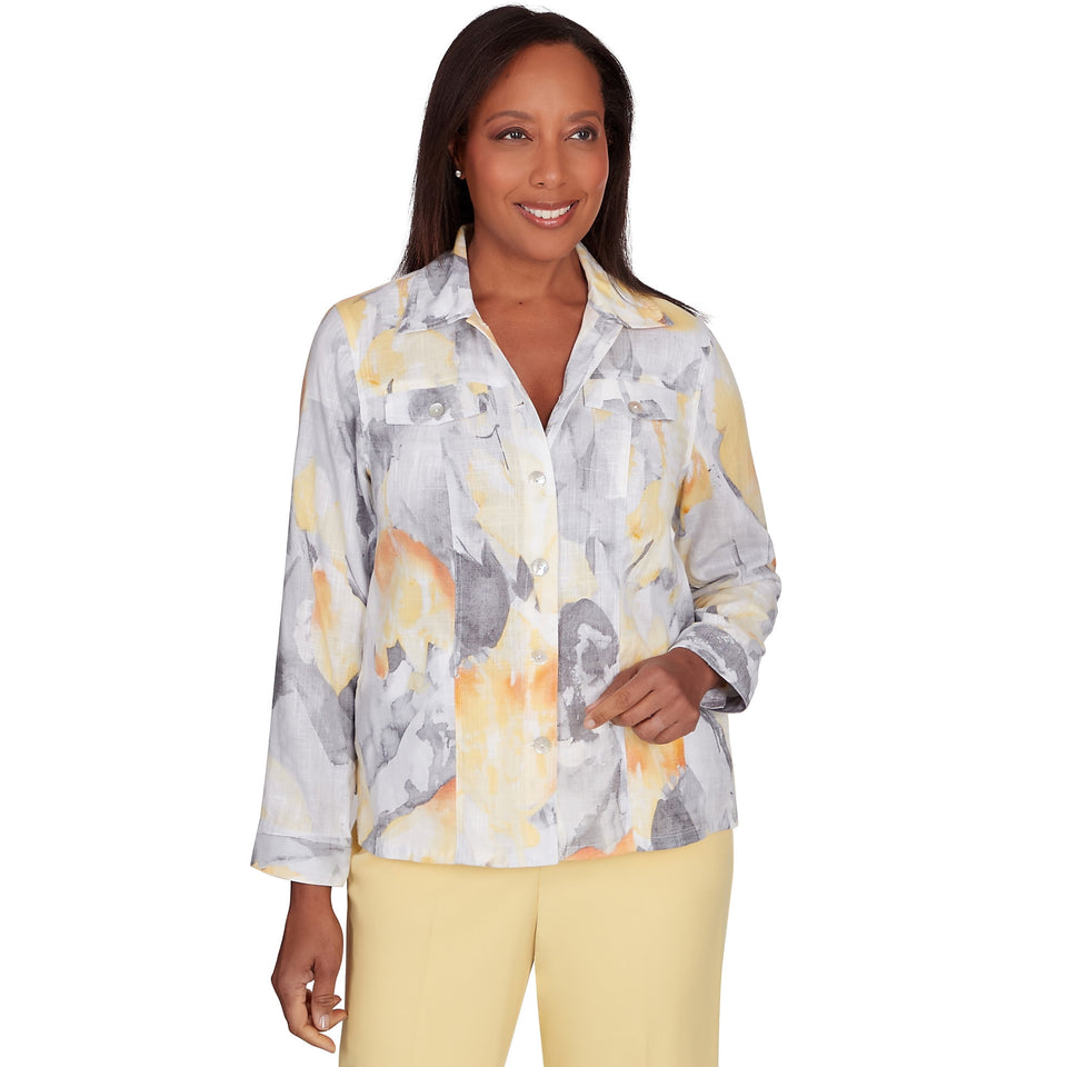Alfred Dunner Women's Multicolor Charleston Abstract Watercolor Jacket | Alfred Dunner In Lebanon