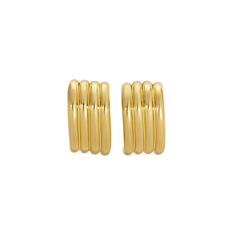 Pair of gold hoop earrings on a white background