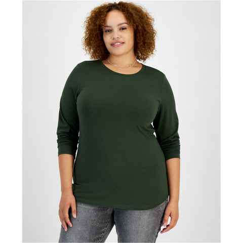 Aveto Women's Green Solid Basic Crewneck Blouse |Aveto In Lebanon