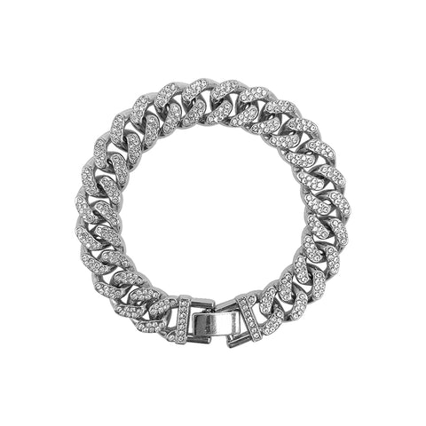 Adornia Women's Silver Plated Crystal Thick Cuban Curb Chain Bracelet   | Adornia In Lebanon