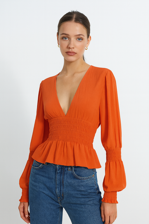 Zara Women's Brick Long-Sleeve Blouse | Zara in Lebanon