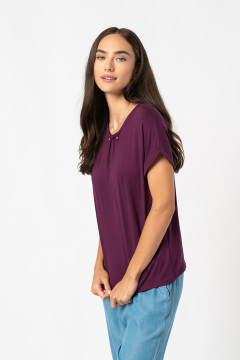Zabaione Women's Plum Short Sleeve Blouse | Zabaione In Lebanon