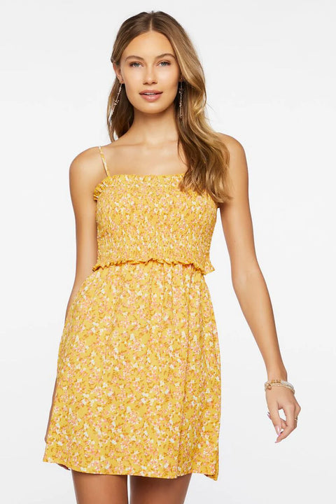 Forever 21 Women's Yellow Floral Pattern Cut-Out Back Mini Dress |Forever 21 In Lebanon