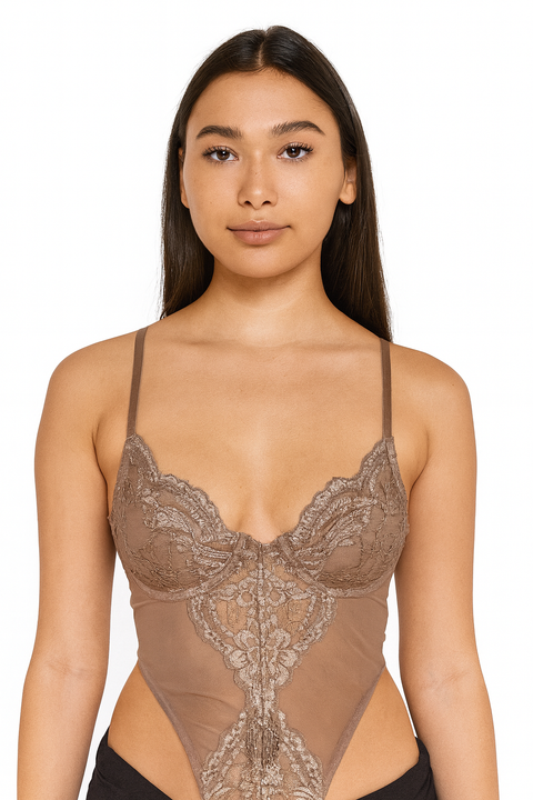 Forever 21 Women's Greige Lace Lingerie Bodysuit |Forever 21 In Lebanon
