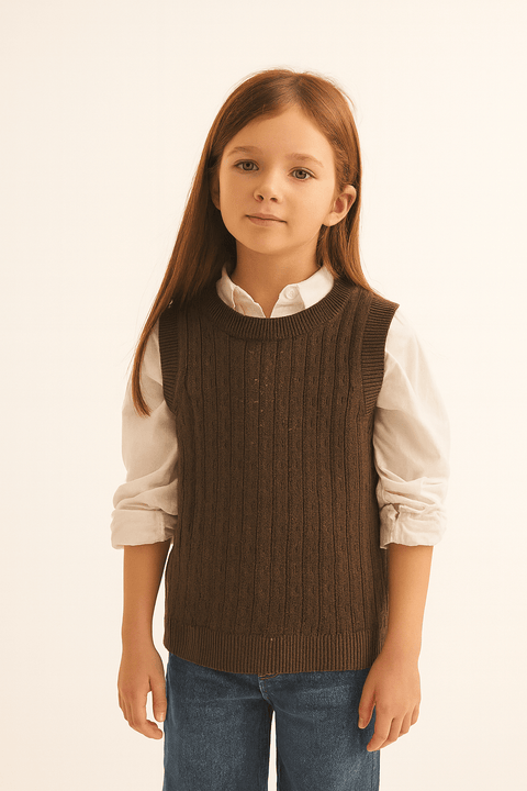 POMPdeLUX Girl's Dark Brown Maggie Knit Top| POMPdeLUX in Lebanon