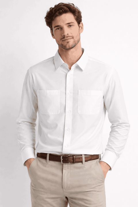 Celio Men's Off White Textured 2-Pockets Shacket | Celio In Lebanon