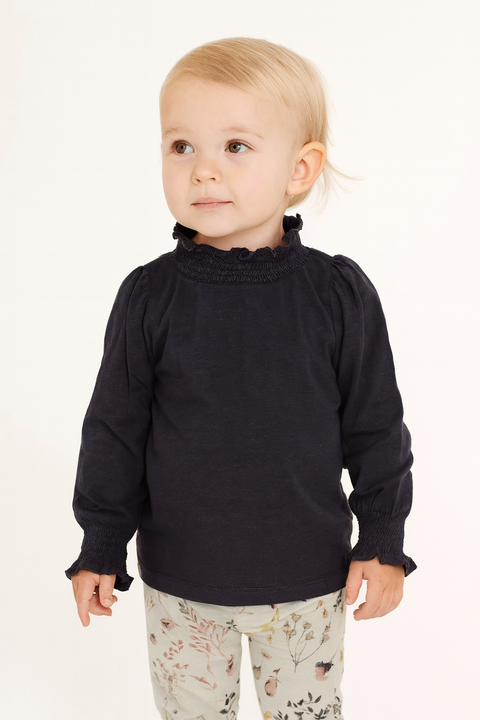 POMPdeLUX Baby Girl's Navy Long-Sleeve Blouse |POMPdeLUX in Lebanon