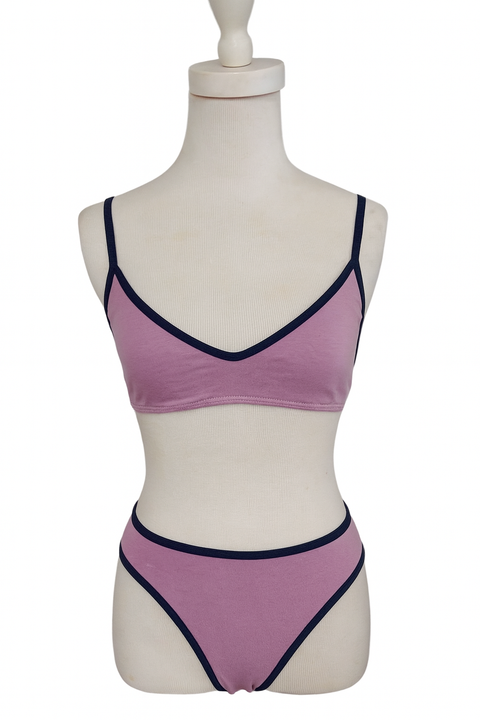 Demar Women's Lilac & White Mini Stripe 2 Piece Lingerie Set | Demar In Lebanon