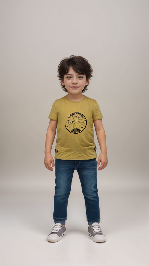 POMPde LUX Boy's Mustard Round Neck Short-Sleeve T-Shirt | POMPdeLUX In Lebanon