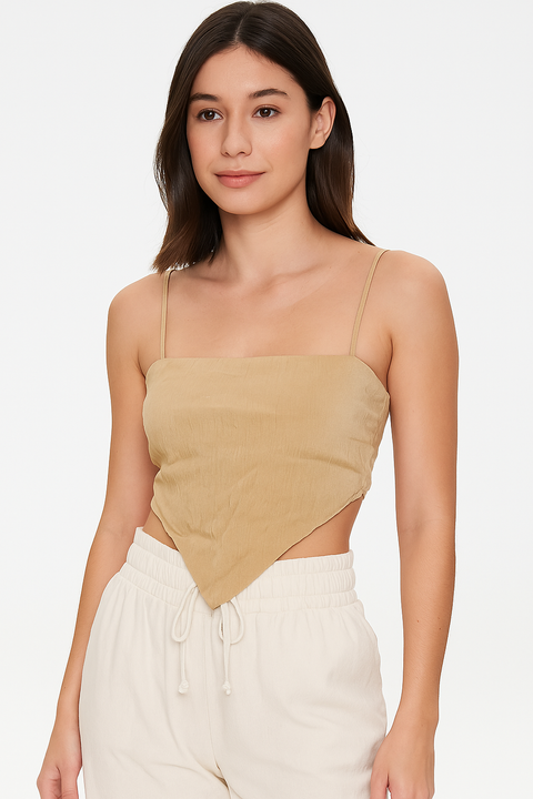 Forever 21 Women's Beige Tie Back Sleeveless Crop Top | Forever 21 In Lebanon