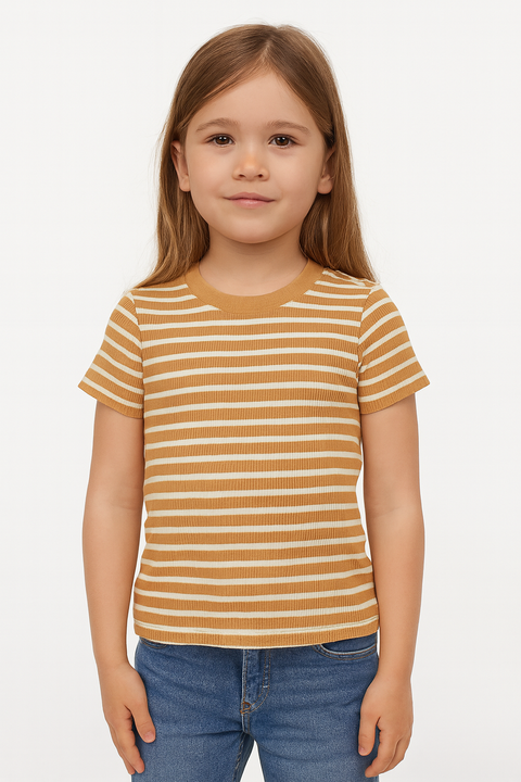 POMPdeLUX Girl's Tan Striped Seville Long-Sleeve Blouse |POMPdeLUX in Lebanon