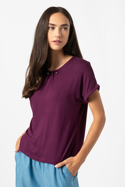 Zabaione Women's Plum Short Sleeve Blouse | Zabaione In Lebanon