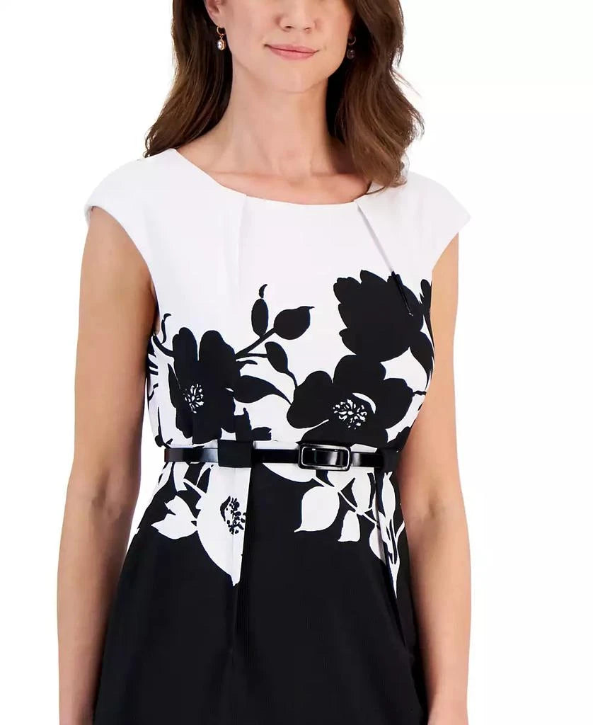 Connected Apparel Women's Black/White Scuba-Crepe Cap-Sleeve Sheath  Dress| Connected Apparel in Lebanon