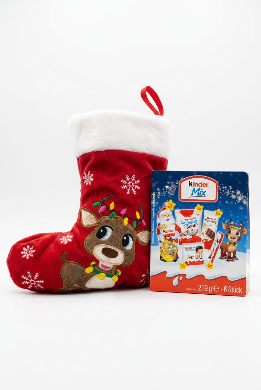 Kinder Mix Christmas Plush Reindeer Stocking Gift Set 219g