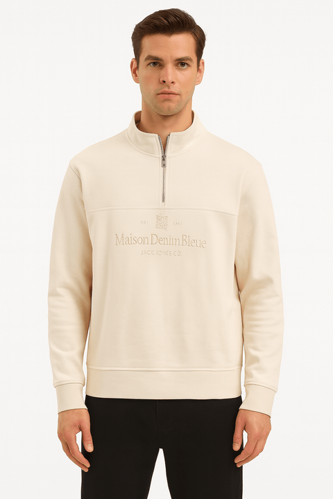Jack & Jones Men's Off White 1/4 Zip Sweatshirt | Jack & Jones In Lebanon