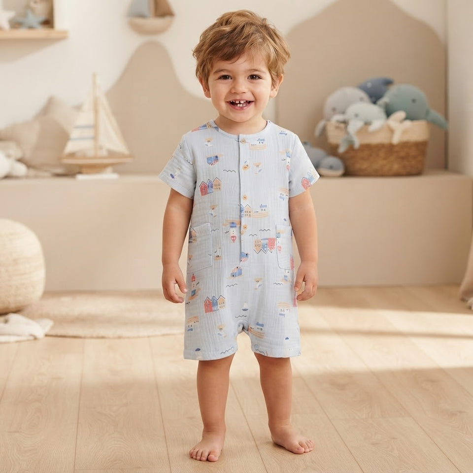 Sinsay Boy's Light Blue All-Over Nautical Print Romper