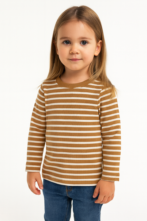 POMPdeLUX Girl's Tan/Milk Long Sleeve Blouse  |POMPdeLUX in Lebanon