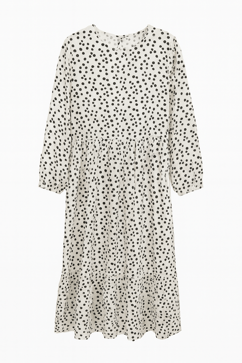 Fresh Made Women's White & Black Dotted 3/4 Sleeves Dress | Fresh Made  In Lebanon
